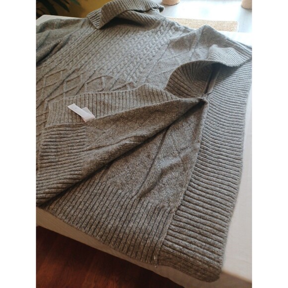 LOFT gray cableknit turtleneck sweater M/L oversize open sides boho poncho layer - Picture 6 of 11
